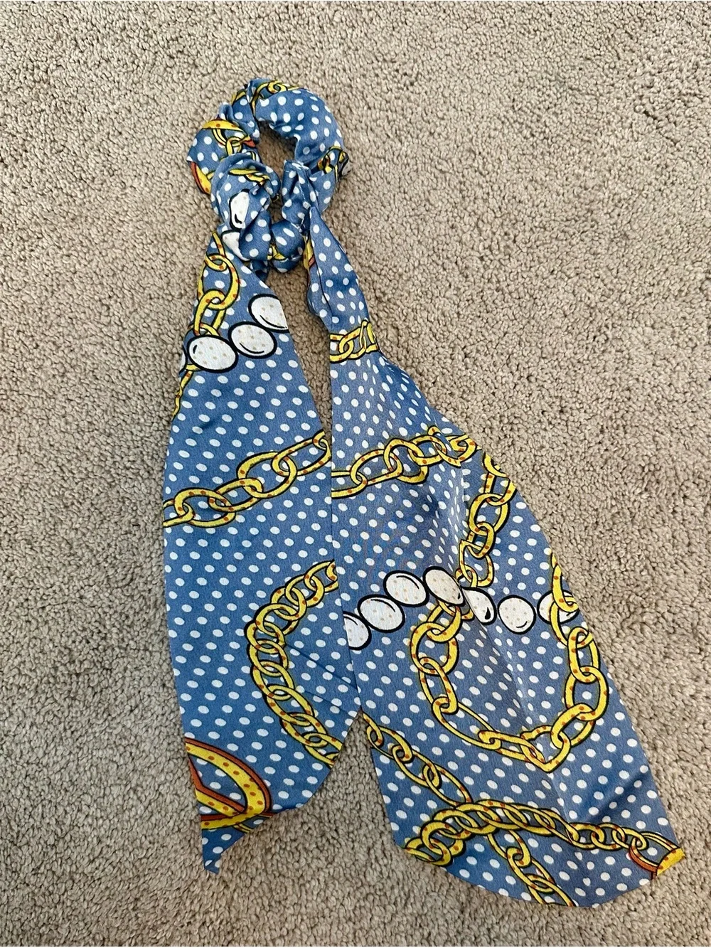 Blue Polka Dot Chain Print Hair Scarf